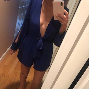 Blue open front romper